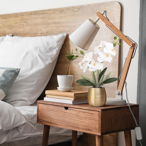 Juinte 2 Pcs Orchids Artificial Flowers in Gold Ceramic Vase 13'' White Fake Flowers Phalaenopsis Faux Orchid for Home Office Wedding Party Dining Room Table Centerpiece Decoration - Image 3