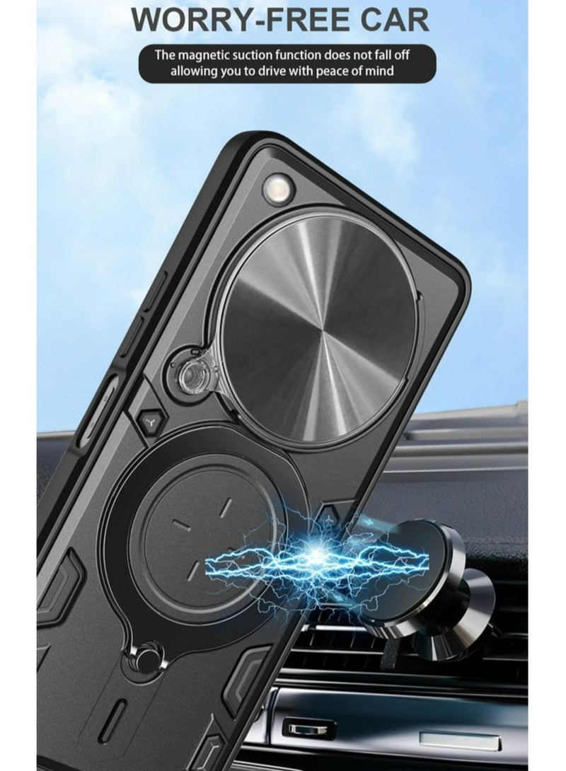 Case Cover for Infinix Zero 40 5G, Slide Camera Lens Cover, 360°Rotating Kickstand Ring, Bumper Shockproof Phone Case，Compatible with Car Magnetic Mount Mobile Phone Case For Infinix Zero 40 5G Black - Image 2