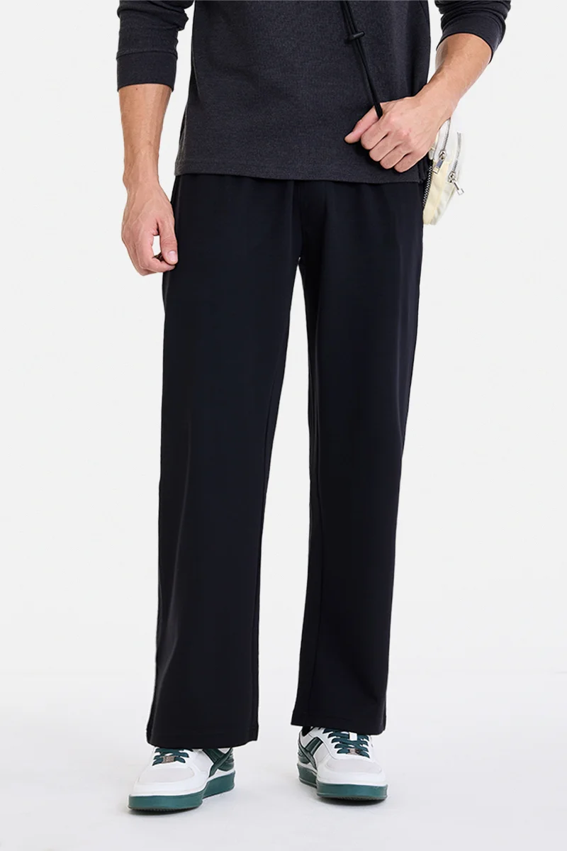 SNITCH Black Textured Loose Fit Casual Trousers