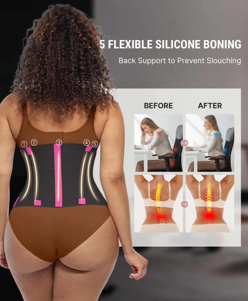 FeelinGirl Workout Waist Trainer Cincher Corset Postnatal Shaper Tummy Slimmer Plus Size for Women Rose Red S - Image 4