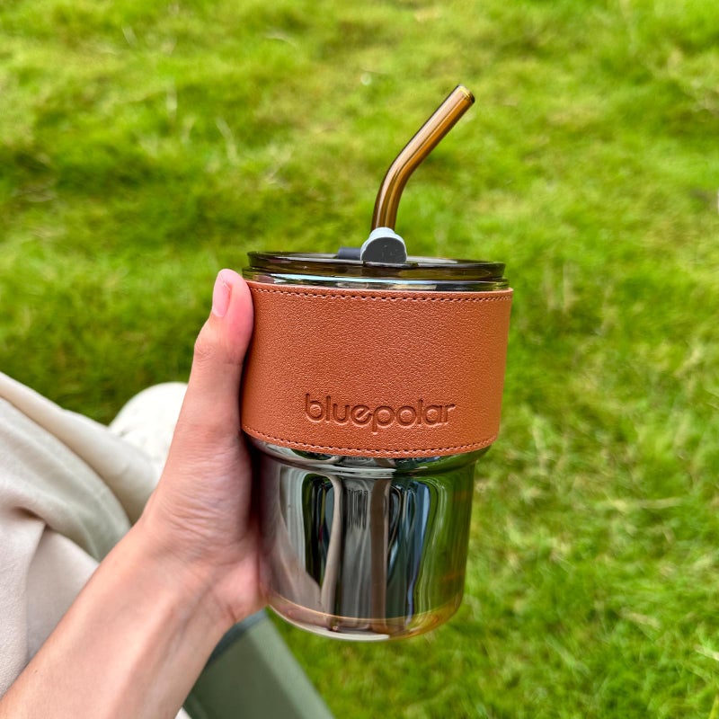 BLUEPOLAR 13oz/400ml Tumbler Water Glass, Cups with Straw and Lid Sealed Carry on for Coffee, Iced Tea, Thick Wall Insulated Glass Cup (Amberwith Protect Sleeve) - Image 4