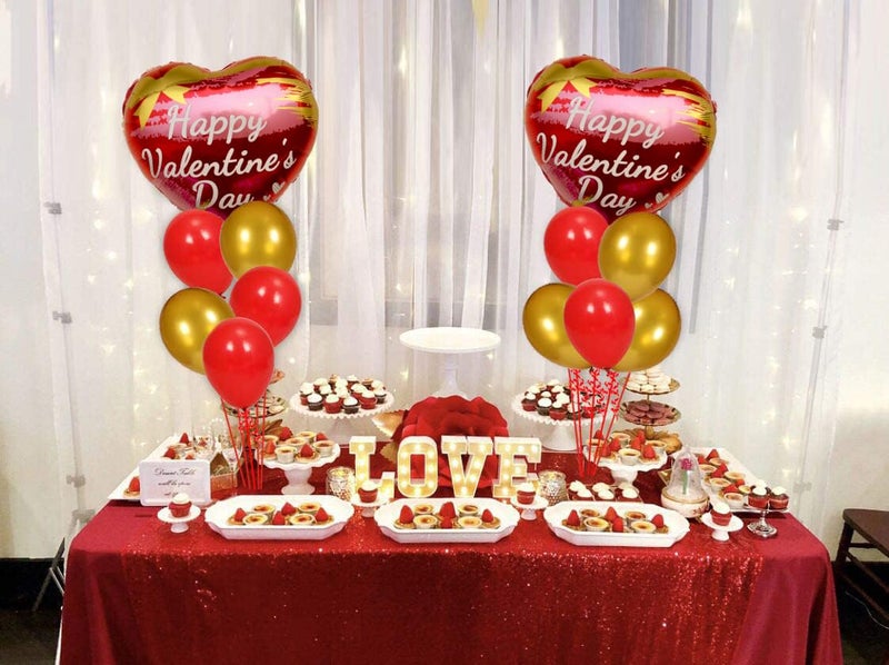 AMFIN (Pack of 13) Happy Valentine Day Heart Shape Foil Balloon Bouquet with Red & Gold Balloons Decoration Items - Image 5
