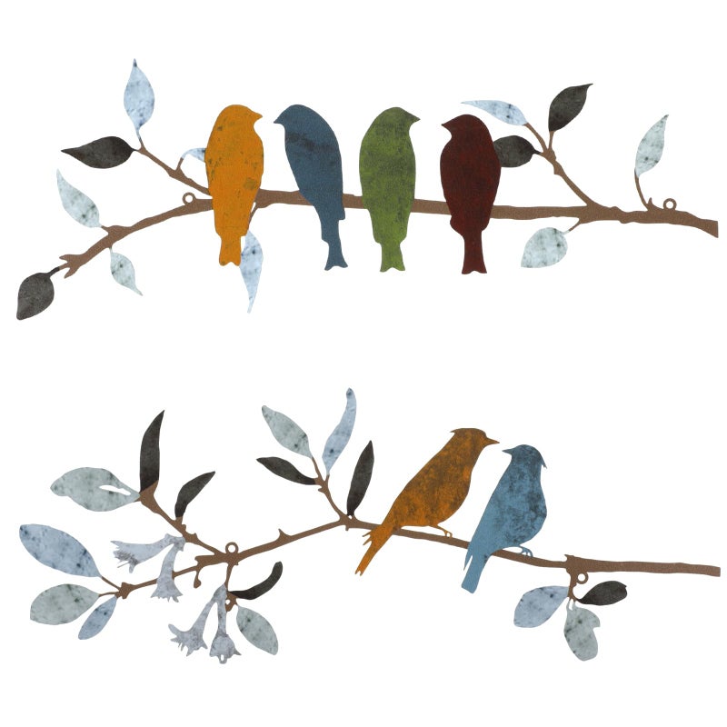 Demissle 2 Pcs Metal Birds Wall Art Decor Vivid Birds on Branch with Leaves Rustic Wall Decor Waterproof Metal Sculpture Hanging Sign for Home Balcony Garden Indoor Outdoor(Stylish Colors) - Image 1