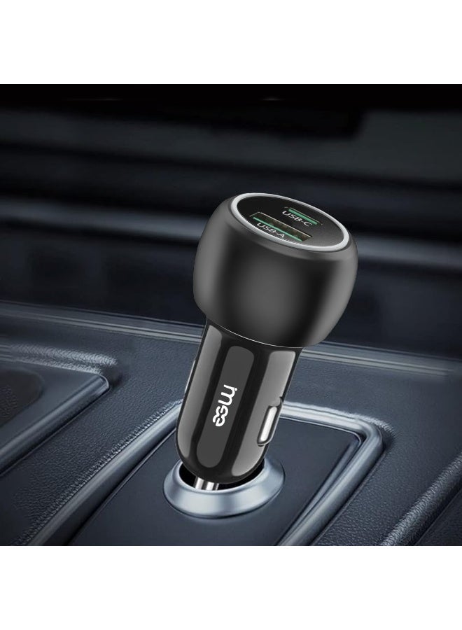 شاحن سيارة Meeplus IM-CC138 ثنائي المنافذ بقوة 38 وات، شحن سريع، محول USB-C PD بقوة 20 وات وUSB-A QC 3.0 بقوة 18 وات، متوافق عالميًا مع ميزات أمان محسنة، تصميم صغير لأجهزة iPhone وAndroid - Image 2