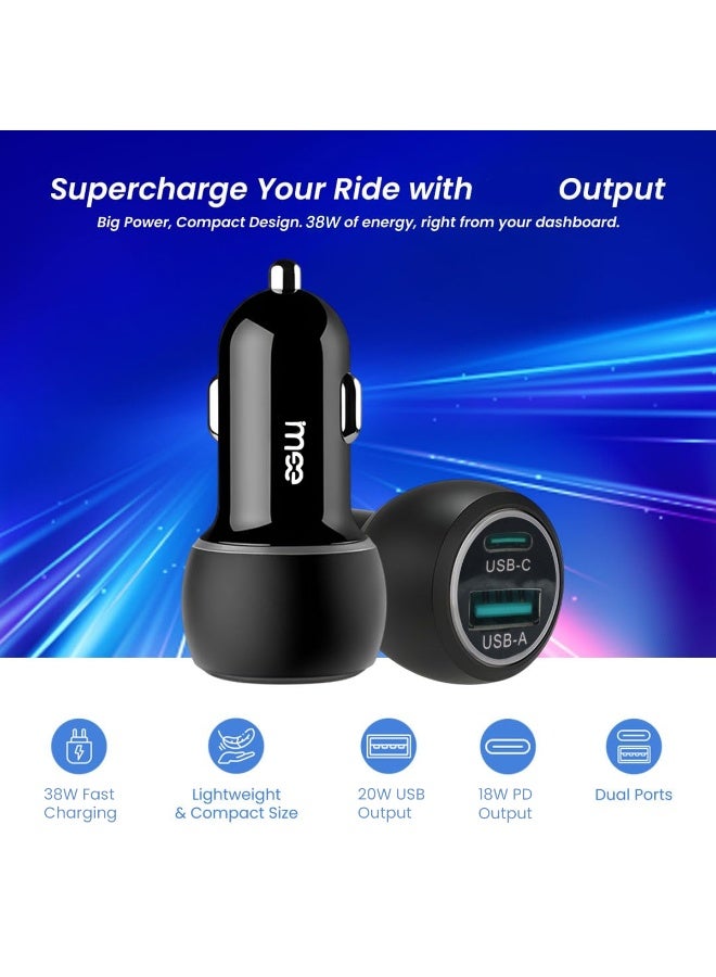 شاحن سيارة Meeplus IM-CC138 ثنائي المنافذ بقوة 38 وات، شحن سريع، محول USB-C PD بقوة 20 وات وUSB-A QC 3.0 بقوة 18 وات، متوافق عالميًا مع ميزات أمان محسنة، تصميم صغير لأجهزة iPhone وAndroid - Image 4