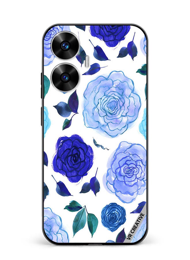 VR CREATIVE Protective Case Cover For Realme C55 Blue Smot Flower Design Multicolour - Image 1