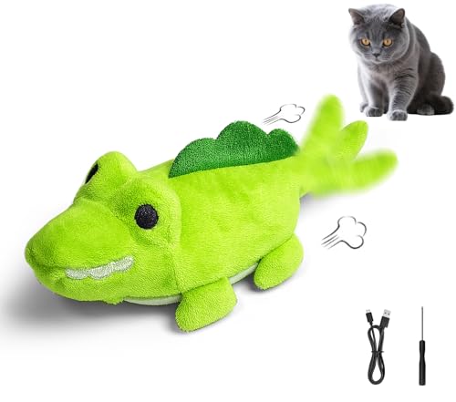 ZeLing HTL Interactive Cat Toys for Indoor Cats Auto Moving Alligator with 360 Random Movement Tail Wagging Rechargeable Cat Exercise Toy with Catnip SelfPlay Fun for Bored Adult CatsGreen - Image 1