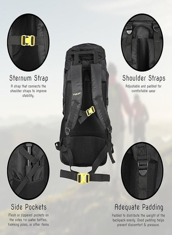 HACER Backpack Unisex Travel Daypack Large Capacity Rucksack for Camping Trekking Hiking Travelling Luggage Tourist - (Black, 55L) - Image 5