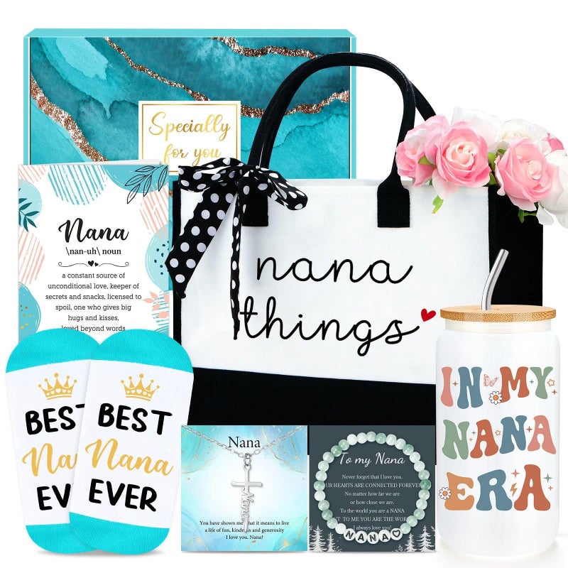 Verouis Gifts for Nana Birthday Nana Gifts from Grandkids Best Grandma Ever Gift Merch for Christmas, Happy Birthday Funny Grandma Gift Ideas for Women from Grandson, Granddaughter, Grandkids with Tote Bag - Image 1
