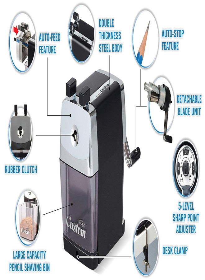 CARL Pencil Sharpener, CC-2000, Black, 5-Point Selector. Manual, Quiet for Office and Home Desks, School Classroom, CUI19018 - Image 2