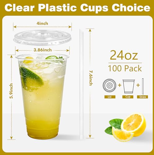Charmount 24 oz Clear Plastic Cups with Lids and Straws 100 Sets Disposable To Go Cups for Cold Drinks Iced Coffee Coffee Bar Accessories Smoothies - Image 5