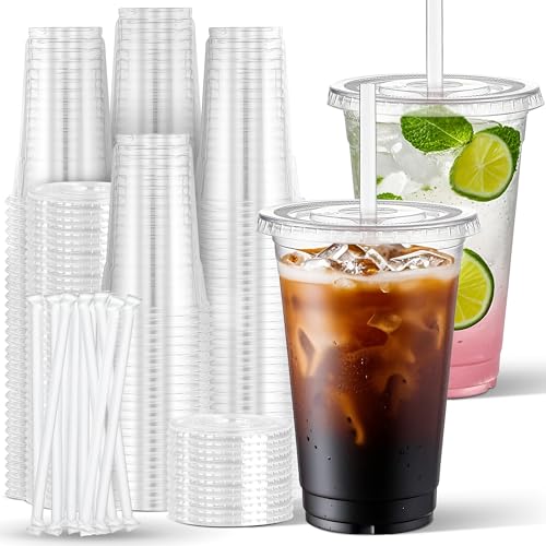 Charmount 24 oz Clear Plastic Cups with Lids and Straws 100 Sets Disposable To Go Cups for Cold Drinks Iced Coffee Coffee Bar Accessories Smoothies - Image 2