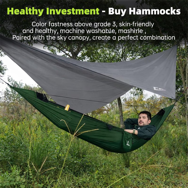 CROSSHIP Camping Hammock with Mosquito Net and RainFly Tarp - 2 Person Hammock, Portable Parachute Nylon Hammock for Outdoor, Hiking, Backpacking, Backyard, Travel (Up to 500lbs) - Forest Green - Image 3