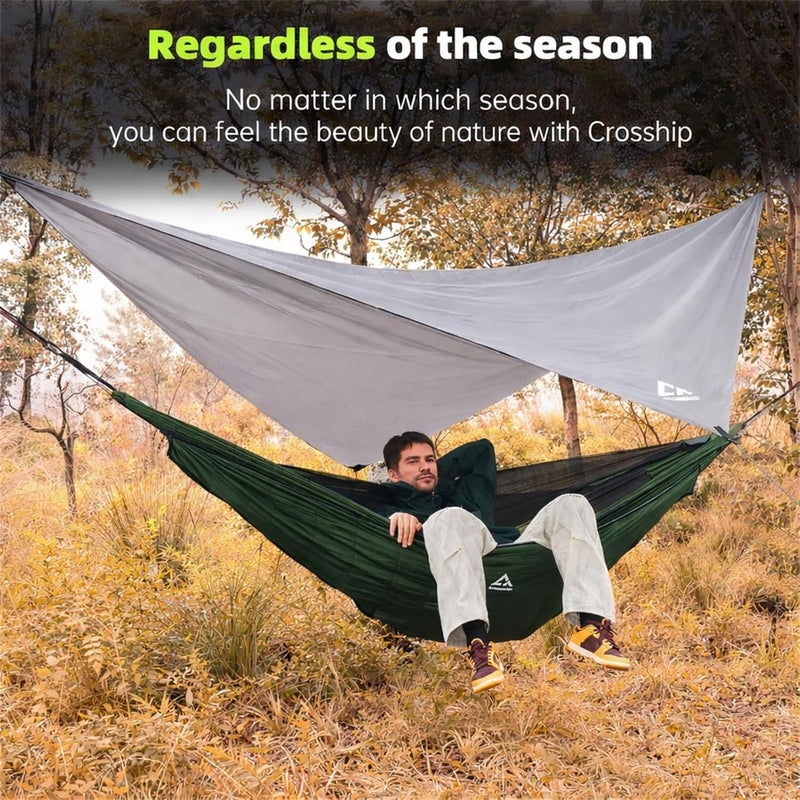 CROSSHIP Camping Hammock with Mosquito Net and RainFly Tarp - 2 Person Hammock, Portable Parachute Nylon Hammock for Outdoor, Hiking, Backpacking, Backyard, Travel (Up to 500lbs) - Forest Green - Image 5