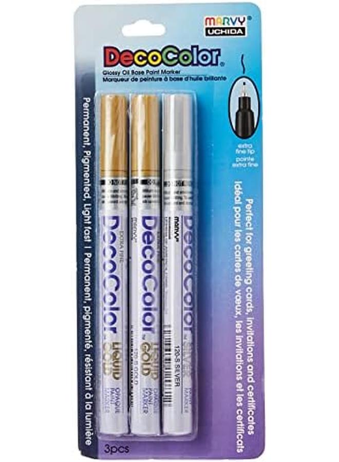 أوتشيدا قلم من شركة أوف أمريكا ديكوكولور ذو نقطة رفيعة جدًا من لوازم الفن باللون الذهبي والفضي، عدد 3 - Image 2