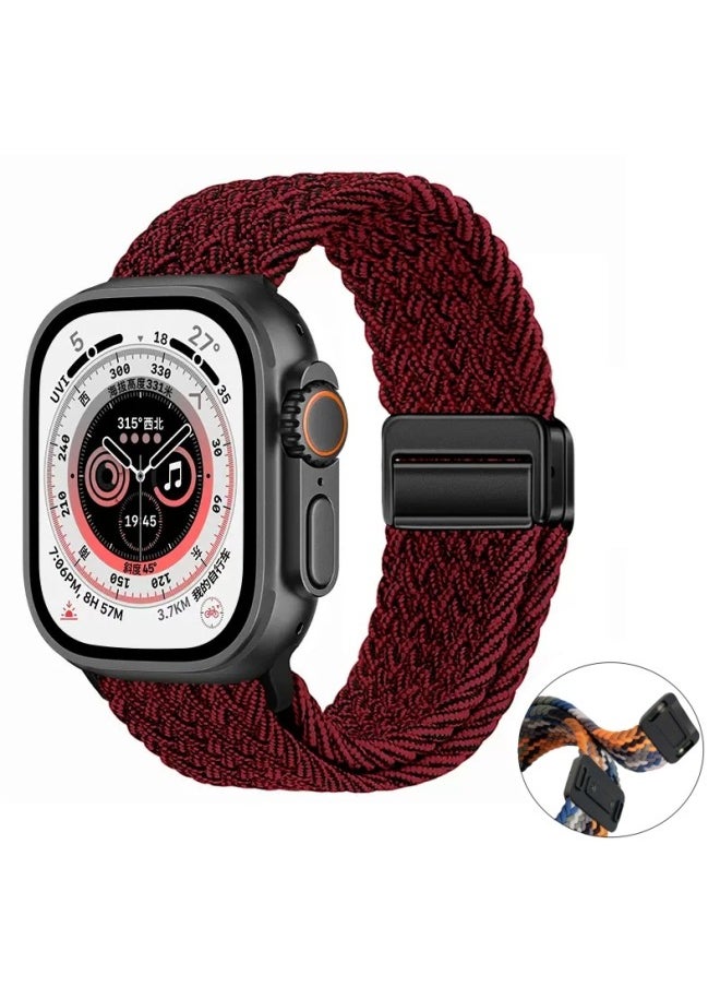 Generic Suitable For Iwatch10 Strap Applewatch Metal Magnetic Buckle Loop Nylon Woven Apple Strap In Stock-Color:Black Room Red -38/40/41mm  - Image 1