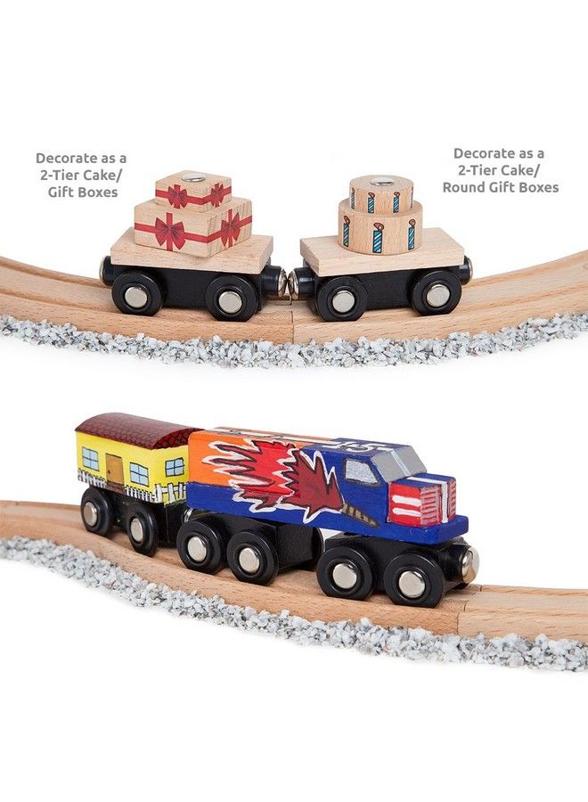 Orbrium 8 عربات قطار غير مطلية مع مجموعة من 12 لون من الطلاء وفرش الطلاء للسكك الحديدية الخشبية المتوافقة مع توماس، تشاجينغتون، بريو، رائعة لموضوع حفلة عيد الميلاد للقطار - Image 4