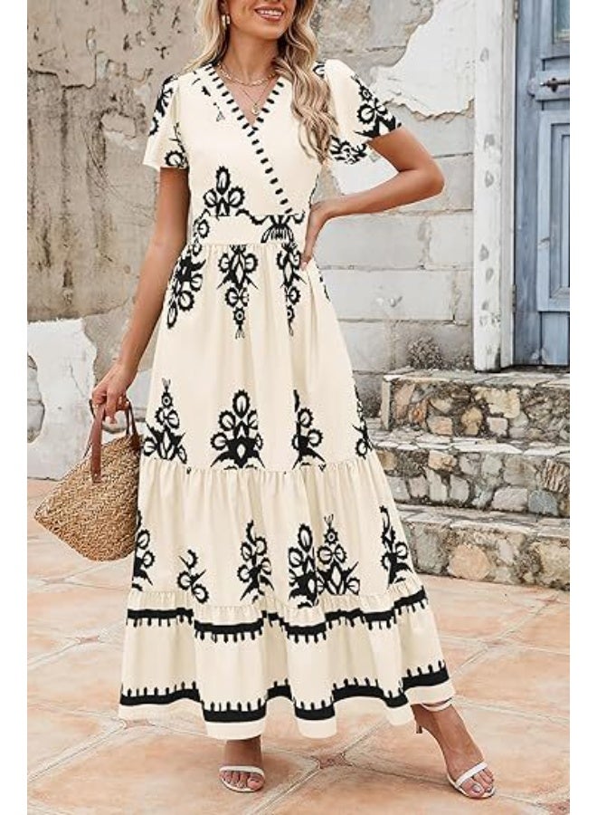 OUTZIDR Off White Wrap Neck Contrast Coloured Printed Dress - Image 3