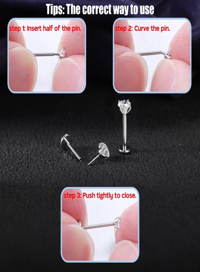PunkTracker مجموعة أقراط بانك تراكر، 13 قطعة، مقاسات 20G/18G/16G، ذات ظهر مسطح، مصنوعة من الفولاذ الجراحي المقاوم للصدأ 316L، بدون خيوط، مناسبة لثقب الأنف، والزنمة، والحلزون، والشفة، وثقب ميدوسا. - Image 5