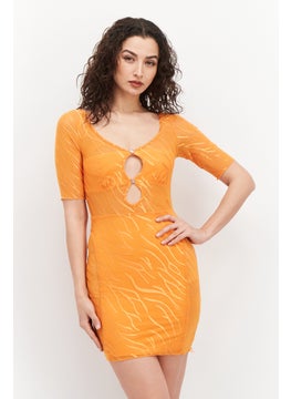 Women U Neck Short Sleeve Mini Dress, Orange - pzsku/Z4A794E967548DA71D6C6Z/45/_/1724351294/2b649c60-dccf-4287-bc52-3ad692f22824