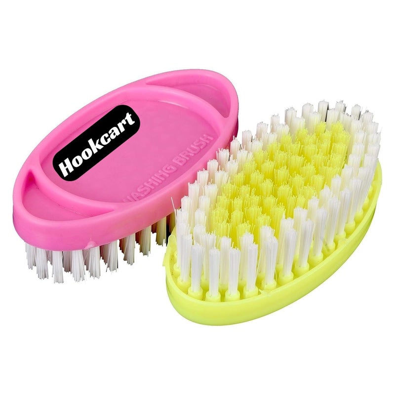 Hookcart Plastic Cloth Washing Oval Brush Soft Bristles Multocolour Pack of 2