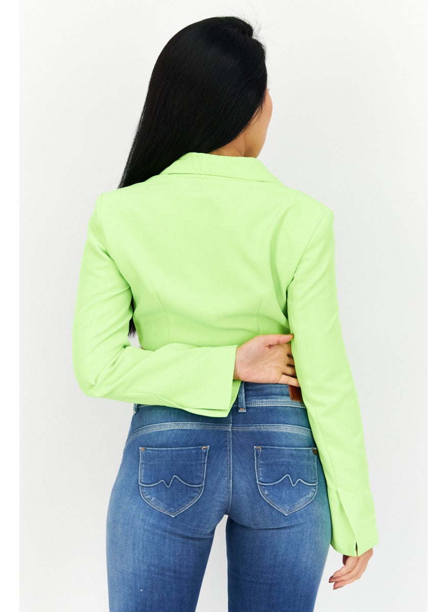 TOPSHOP Women Regular Fit Solid Casual Crop Blazer, Neon Green  - Image 3