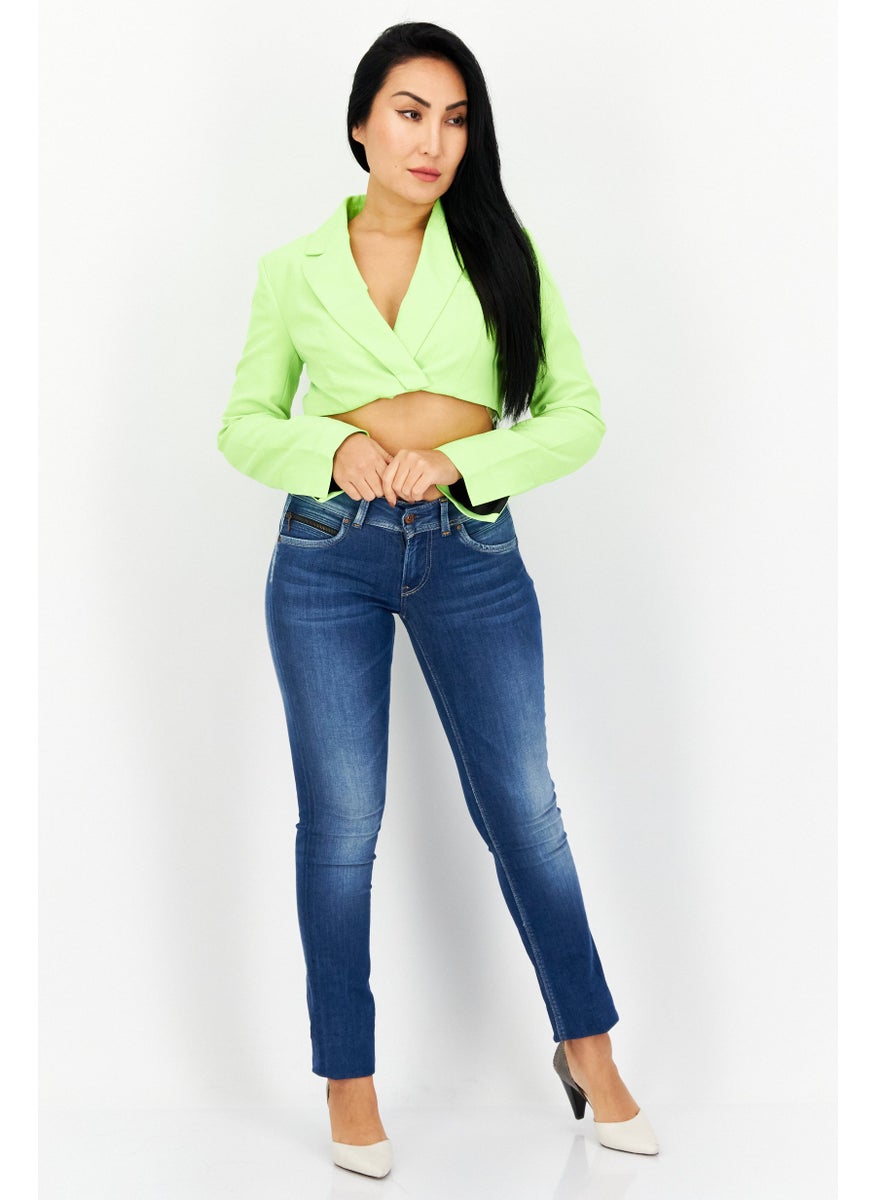 TOPSHOP Women Regular Fit Solid Casual Crop Blazer, Neon Green  - Image 2