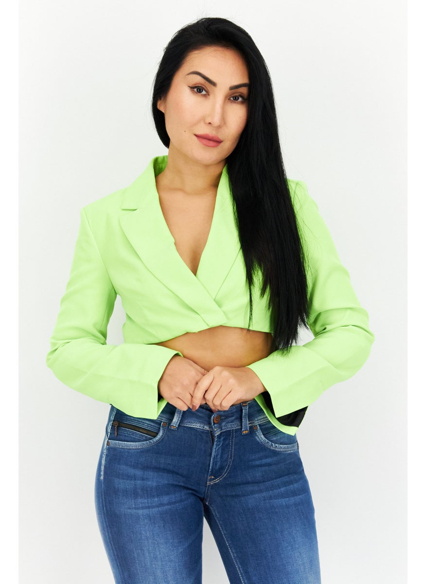 TOPSHOP Women Regular Fit Solid Casual Crop Blazer, Neon Green  - Image 1
