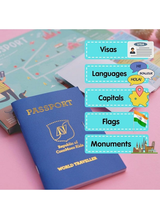 COCOMOCO KIDS Pretend Play Passport With World Map And Stickers Educational Learning Toy For Boys Girls - Unique Birthday Return Gift For Kids Combo Pack Of 10,Multicolor  - Image 3