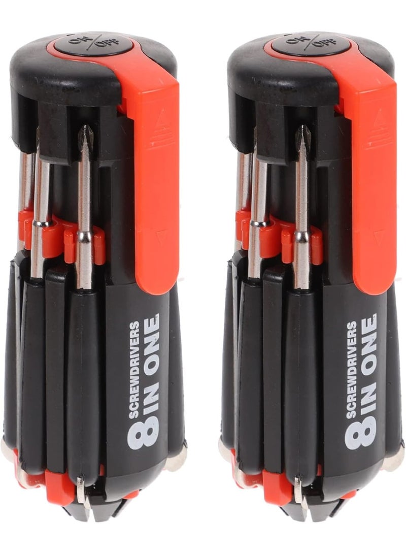 Cobest 8 in 1 Screwdriver Set Stubby Screwdriver Ratcheting Screwdriver Set, 2PCS Screwdriver Set Multi Tool with LED Torch Flashlight Ideal for General DIY Maintenance, for Household - Image 1