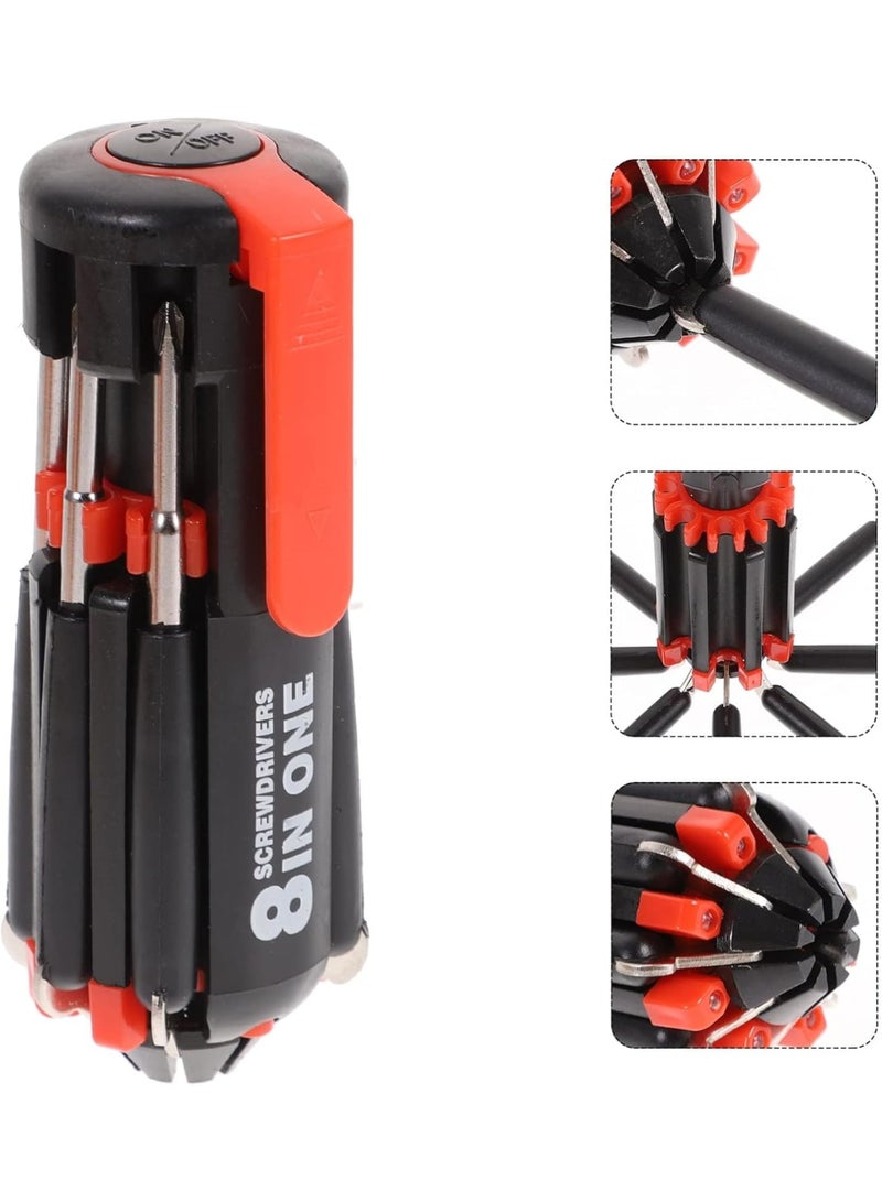 Cobest 8 in 1 Screwdriver Set Stubby Screwdriver Ratcheting Screwdriver Set, 2PCS Screwdriver Set Multi Tool with LED Torch Flashlight Ideal for General DIY Maintenance, for Household - Image 4