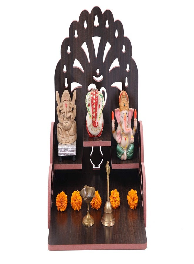 Om Shree Fully Handmade Beautiful Wooden Home and Office Temple/Pooja Mandir(28 x 28 x 26 cm) (Black) - Image 1
