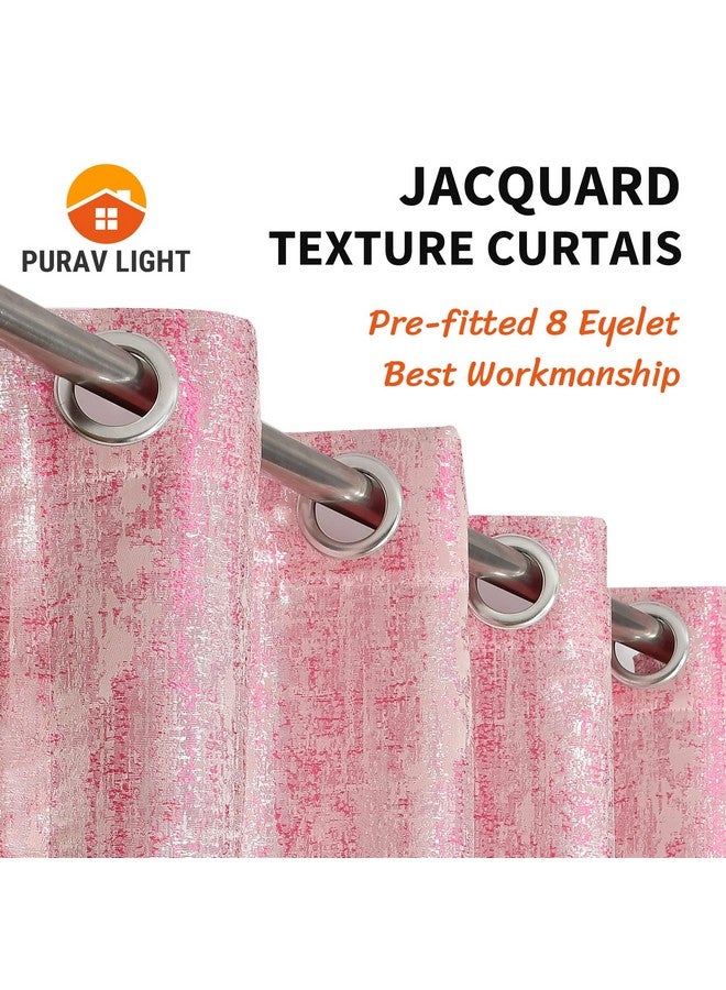 بوراف لايت ستائر من قماش الجوت بتصميم خفيف من Purav بتصميم جاكار مزخرف للباب بطول 7 أقدام لغرفة المعيشة وغرفة النوم، باللون الوردي - مجموعة من قطعتين - Image 2