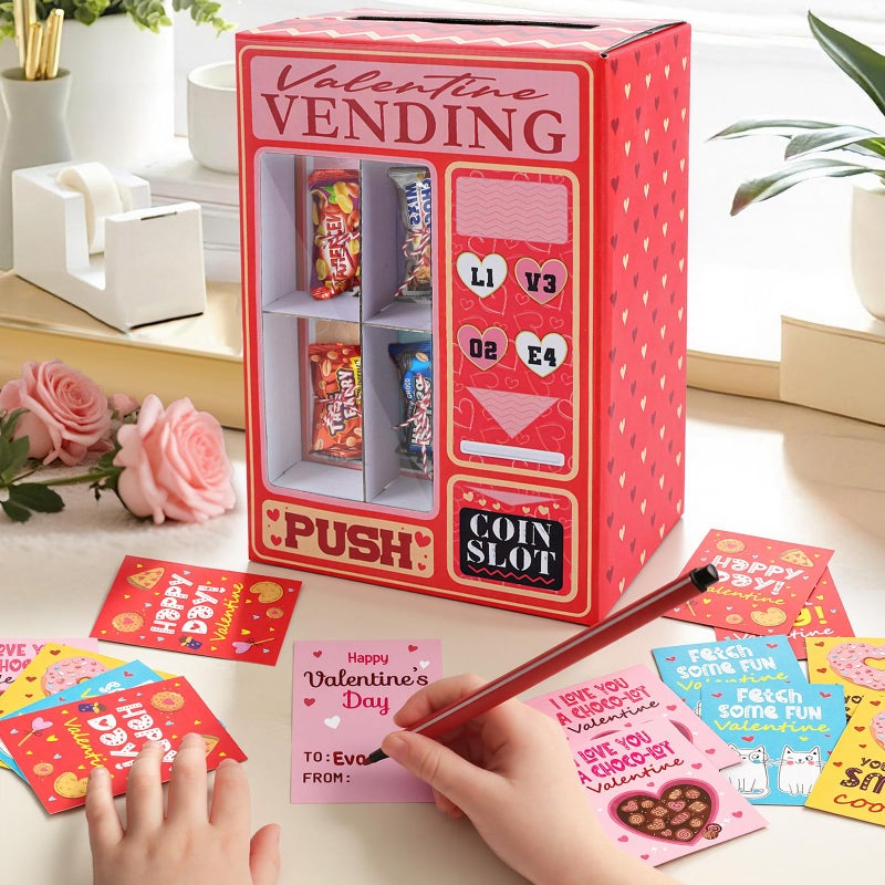 Zesua Valentines Day Gifts For Kids - Diy Vending Mailbox Valentine Boxes For Kids With 30 Valentine Cards - Valentines Day Cards For Boys Girls Toddlers School Classroom Exchange Party Favors - Image 5