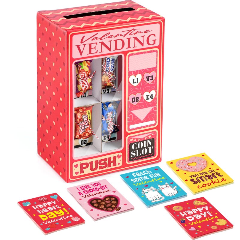 Zesua Valentines Day Gifts For Kids - Diy Vending Mailbox Valentine Boxes For Kids With 30 Valentine Cards - Valentines Day Cards For Boys Girls Toddlers School Classroom Exchange Party Favors - Image 1