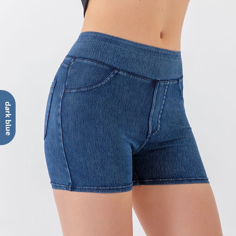 Generic High-Waist Denim Yoga Shorts for Women Dark Blue