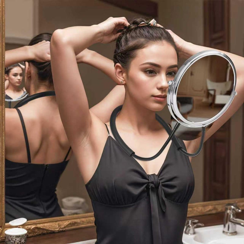 Deikoliuna Big Size Double-Sided Mirror to See Back of Head, Hands Free Adjustable Mirror Hung Around The Neck, Two Way for Mirrors Women Man Makeup, Self Haircut, Standard Viewing, 5X Magnification 360Â° Mirrors - Image 1