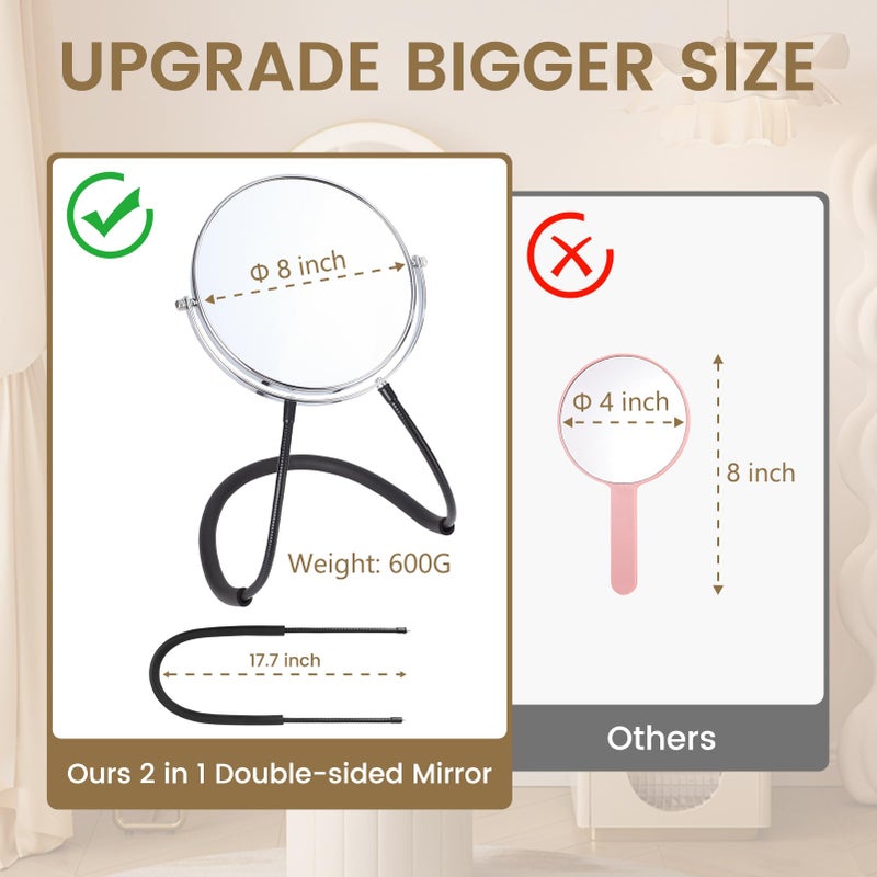 Deikoliuna Big Size Double-Sided Mirror to See Back of Head, Hands Free Adjustable Mirror Hung Around The Neck, Two Way for Mirrors Women Man Makeup, Self Haircut, Standard Viewing, 5X Magnification 360Â° Mirrors - Image 2