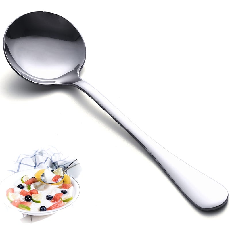 HAPPY KIT Soup Spoons Set 12 Pcs Premium Stainless Steel Round Spoons HeavyWeight Durable Flatware Set