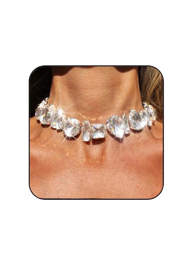 JONKY Crystal Chokers Silver Choker Necklace Rhinestone Neck Chain Bling Neck Jewelry Prom Accessories for Women - Image 1