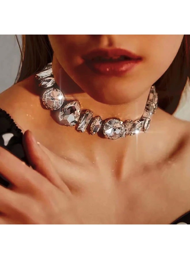 JONKY Crystal Chokers Silver Choker Necklace Rhinestone Neck Chain Bling Neck Jewelry Prom Accessories for Women - Image 3
