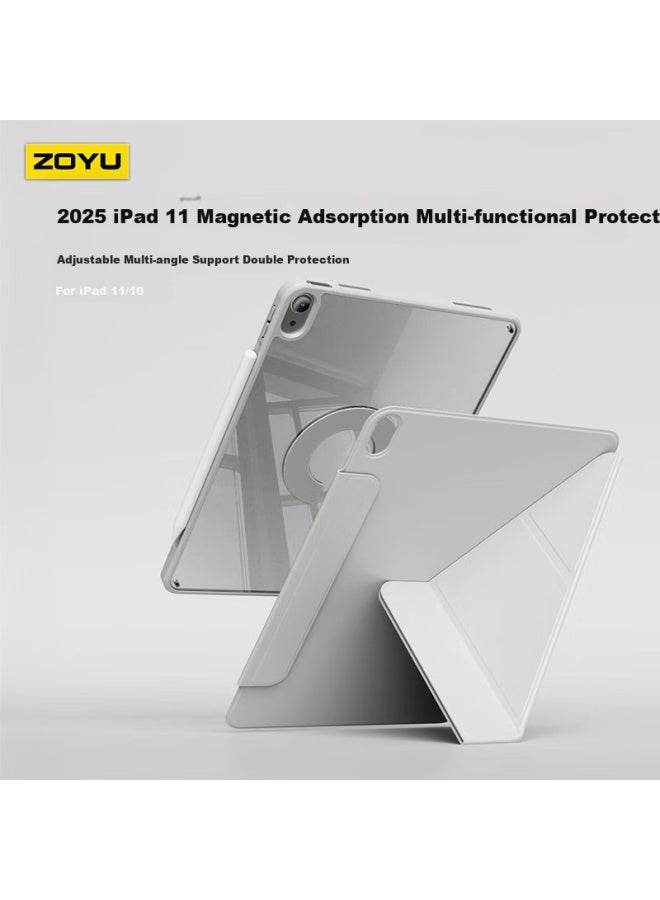 Zoyu Compatible With 2025 A16 Chip, Ipad11 Protective Case, Y-fold Double-sided Magnetic Rotating Detachable, 11-inch Apple Tablet Cover, Smog Gray - Image 1