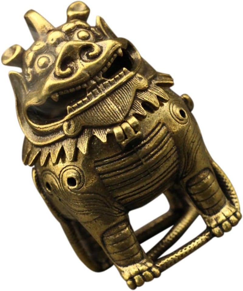 Vintage Copper Incense Burner with Auspicious Chinese Animal Design, Desktop Tabletop Incense Holder Ornament for Home Office Meditation and Aromatherapy Decor - Image 1