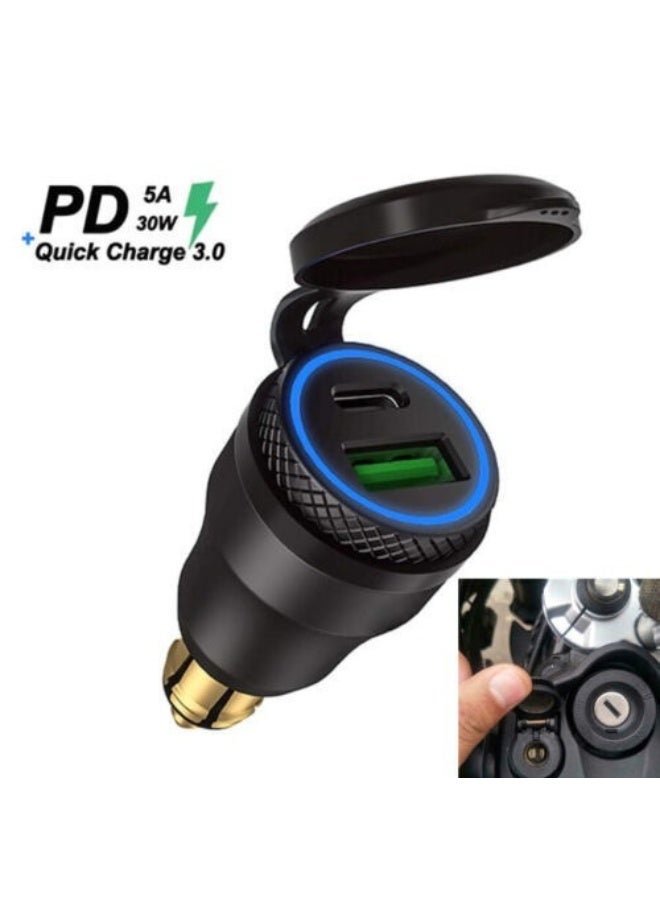 الألومنيوم DIN هيلا التوصيل 30W 5A توصيل الطاقة دراجة نارية مزدوجة شاحن USB QC 3.0 محول الطاقة الشحن السريع مقاوم للماء لـ 12V-24V BMW Ducati Triumph هيلا DIN Socket - Image 5