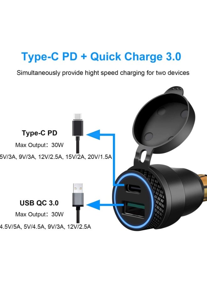 الألومنيوم DIN هيلا التوصيل 30W 5A توصيل الطاقة دراجة نارية مزدوجة شاحن USB QC 3.0 محول الطاقة الشحن السريع مقاوم للماء لـ 12V-24V BMW Ducati Triumph هيلا DIN Socket - Image 3