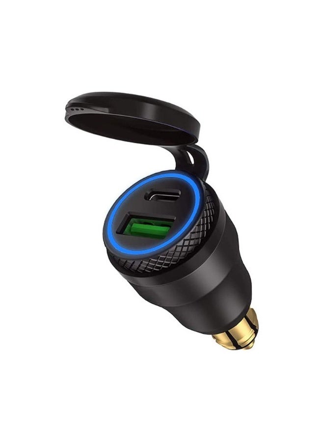 الألومنيوم DIN هيلا التوصيل 30W 5A توصيل الطاقة دراجة نارية مزدوجة شاحن USB QC 3.0 محول الطاقة الشحن السريع مقاوم للماء لـ 12V-24V BMW Ducati Triumph هيلا DIN Socket - Image 1