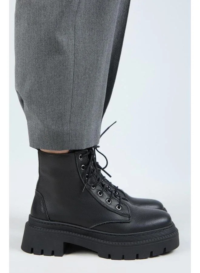 Manijero  (Avjin) Women's Genuine Leather Laced Square Toe Black Boot. for Women | Best Price UAE
