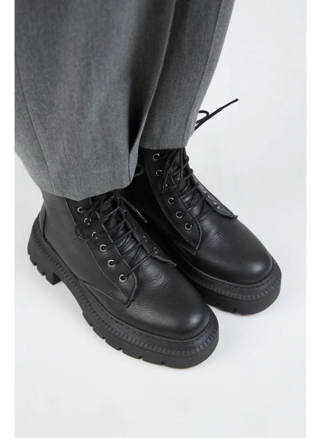 Manijero  (Avjin) Women's Genuine Leather Laced Square Toe Black Boot. for Women | Best Price UAE