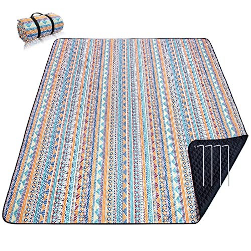 PY SUPER MODE Picnic Blankets Extra Large, Waterproof Foldable Outdoor Beach Blanket Oversized 83x79” Sandproof, 3-Layer Picnic Mat for Camping, Hiking, Travel, Park, Concerts(Orange Boho) - Image 1