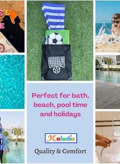 ORiTi Kids Hooded Beach Towels Large Bath Towel for Age 5 10 Years Super Absorbent Swim Cover ups Cloak,Poncho Towels for Boys Girls Large Size 75x150cm Football Theme  - Image 2